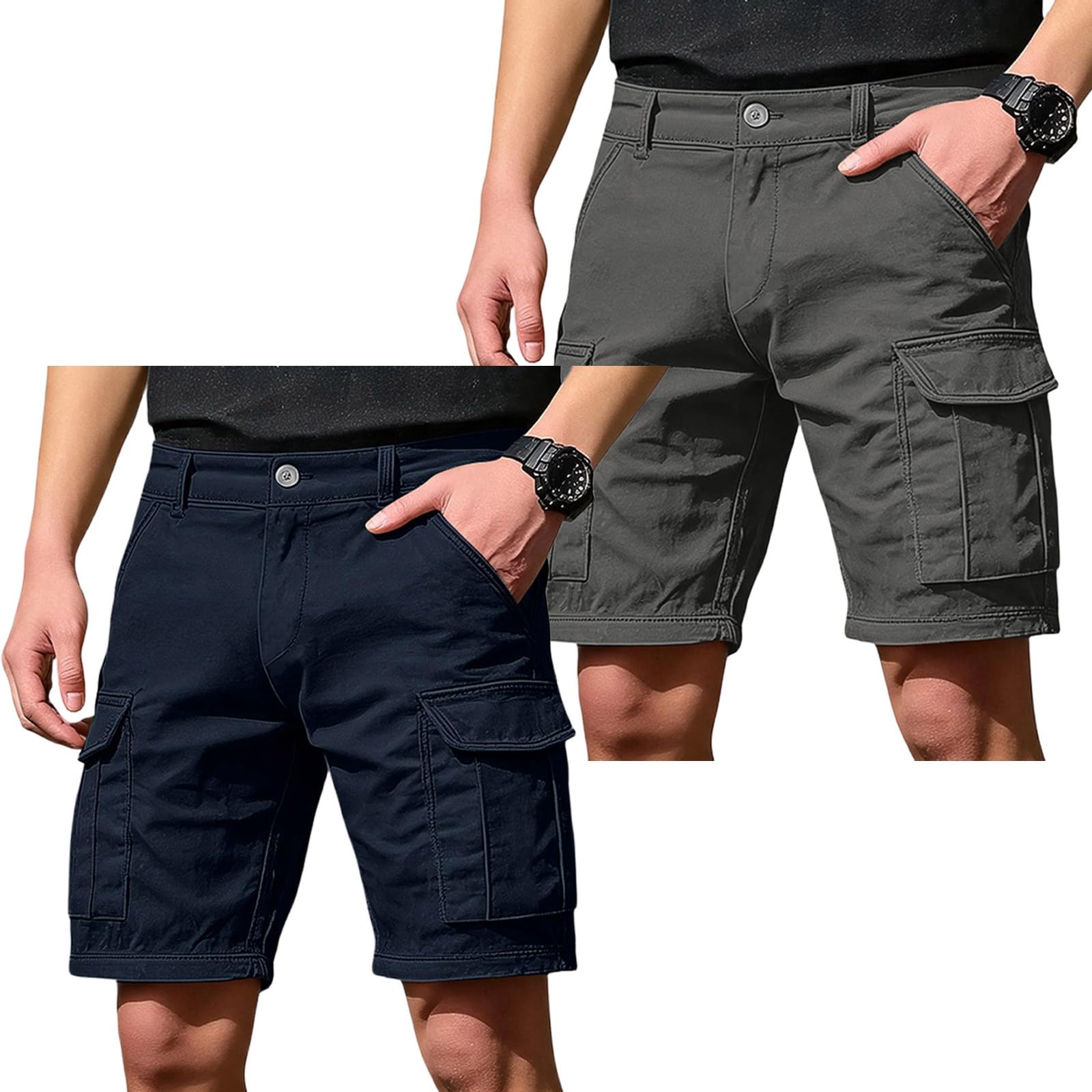 Lot de 2 Bermuda Homme Cargo Sport Peintre Batiment Short De Randonnée Homme Couleur Poche Baggy