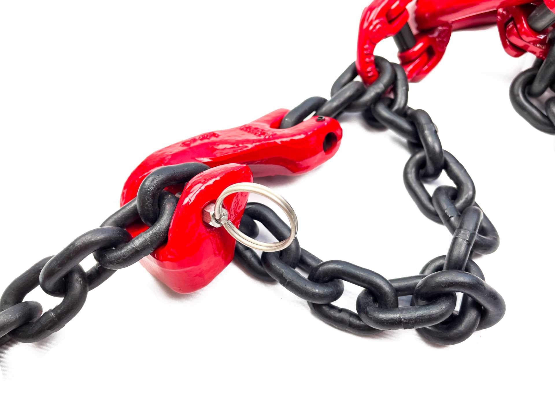 Dolezych DoKett 4-Strang Kettengehänge, verkürzbar, Güteklasse 8, 2 m Länge, Kette für Kräne, mit Gabelkopfhaken, 2360 kg Tragfähigkeit bis 45°, 1700 kg bis 60°, Rot