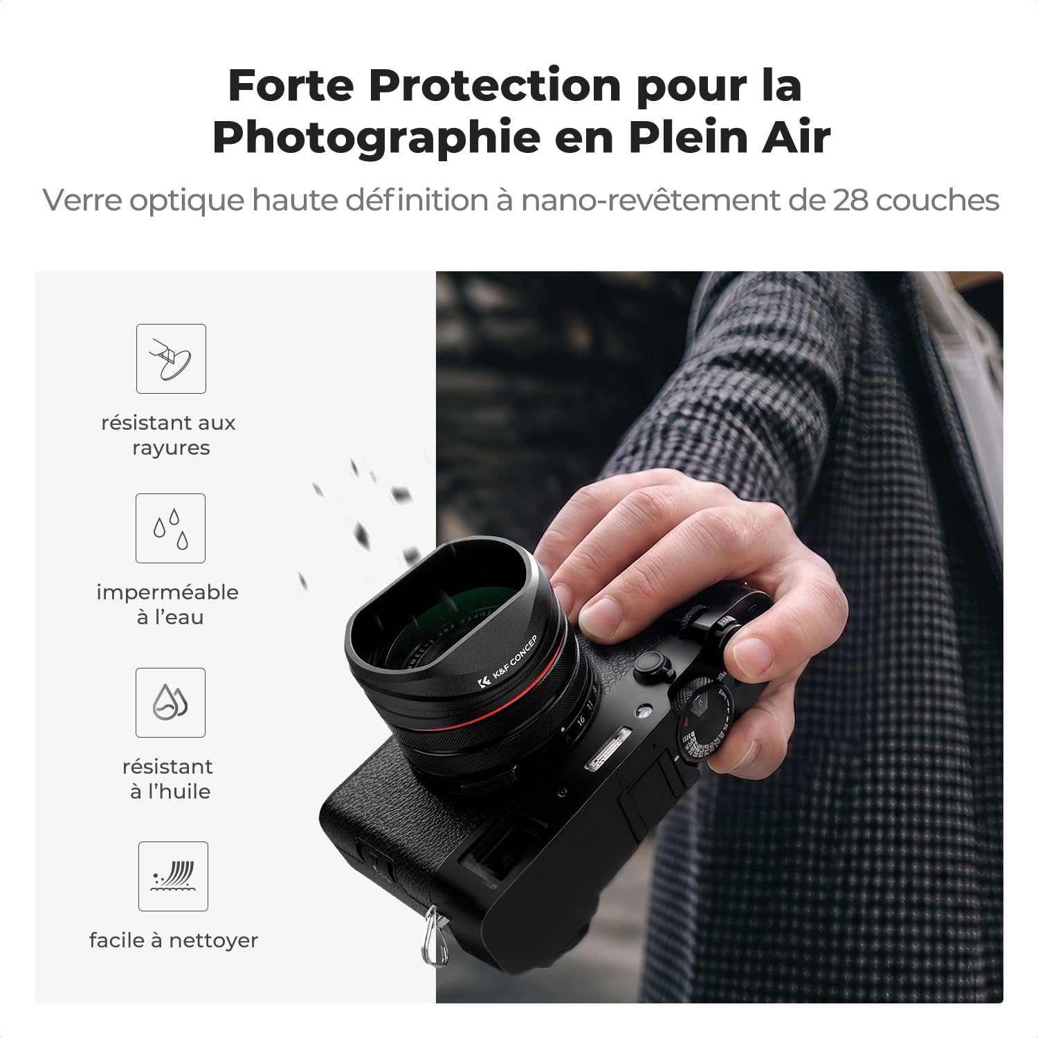 K&F CONCEPT Filtre Black-Mist Diffusion et Bouchon et Pare-Soleil Compatible avec Fujifilm X100/X100F/X100S/X100T/X100V/X100VI/FX100/SX100/TX100/X100V Noir