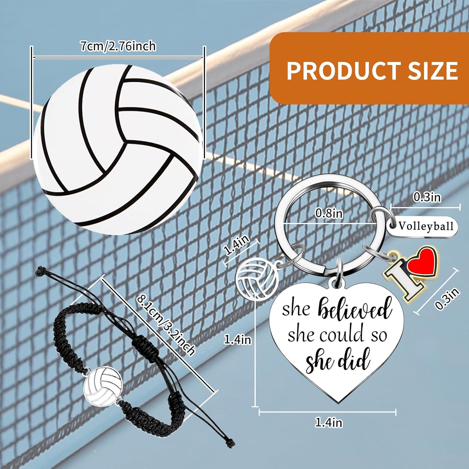 48PCS Volleyball Gifts for Women - 12PCS Volleyball Makeup Bag, Keychain, Charm Bracelet, Round Makeup Mirror - Sports Themed Gifts for Teen Girls & Women - Image 2