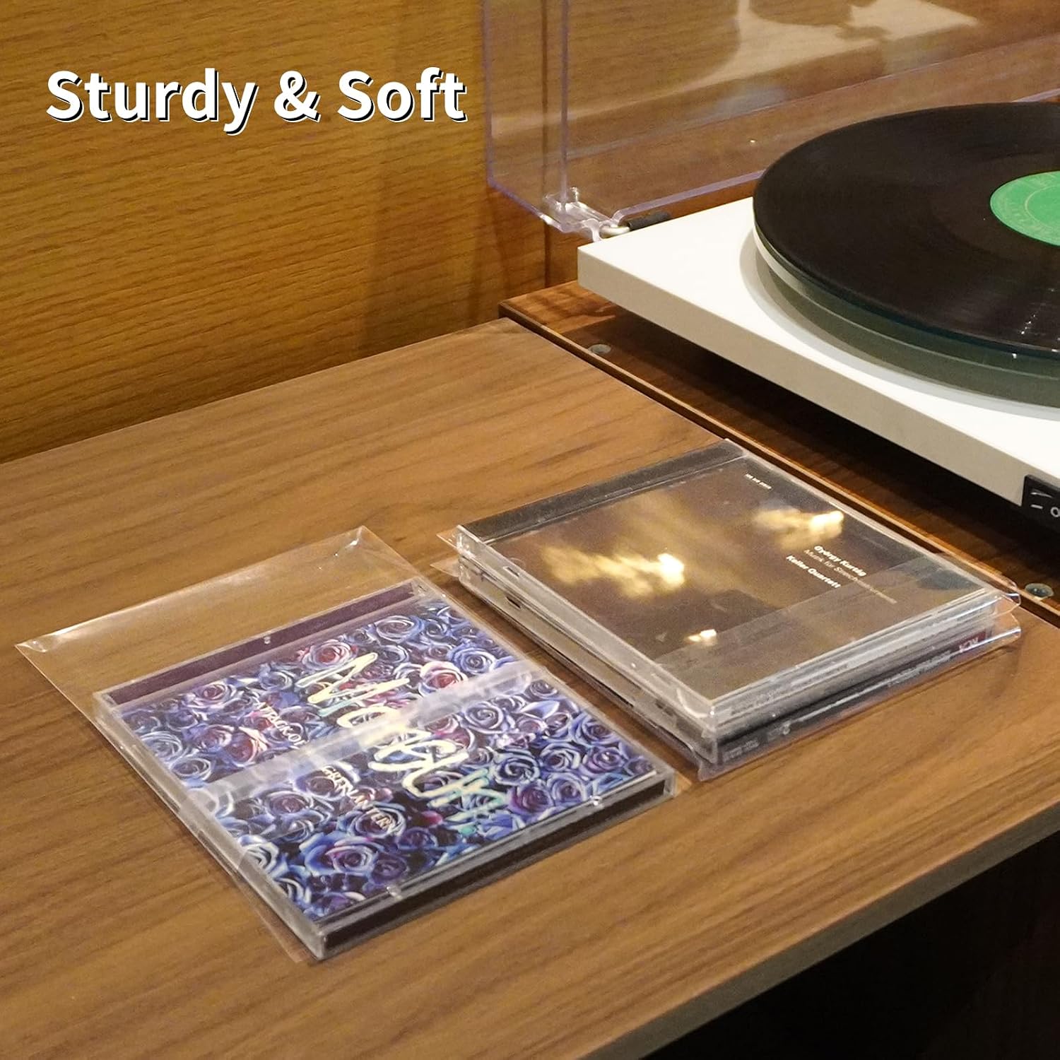 100 Pack CD Outer Sleeves, Plastic Anti-Static CD Storage Cases, Crystal Clear Resealable Sticky Protective Sleeves or CD and DVD Storage
