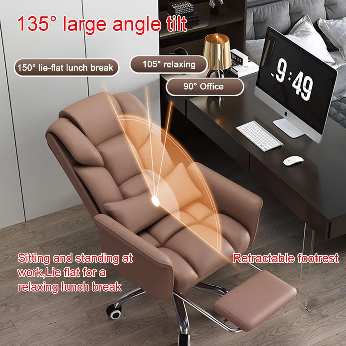 YCKEGEW Desk Chairs with Lumbar Cushion,Ergonomic Computer Chair,Office Home Chair with Rolling Swivel,Executive Chair Leather Upholstered Task Chair (Color : Black)
