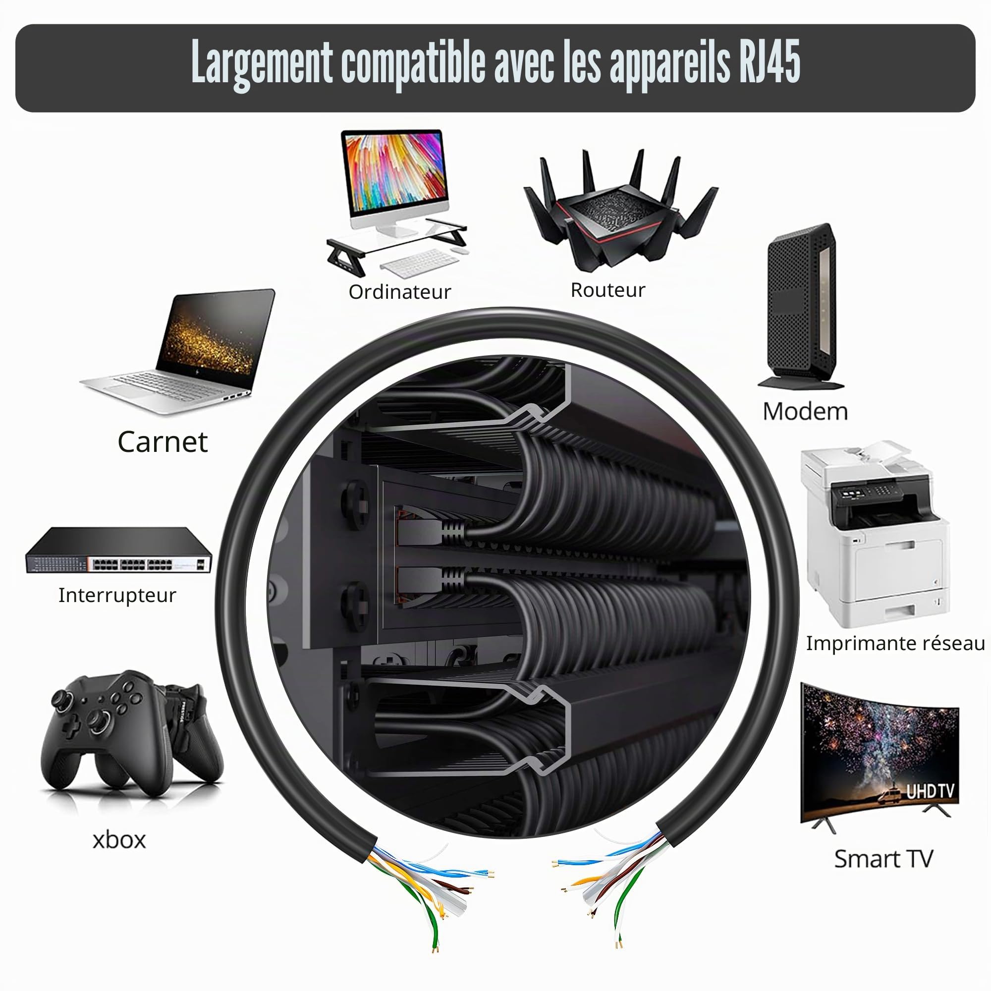 MEIPEK Cable Ethernet 100m, Long Cat 6 Câble Rj45 Gigabit Haute Vitesse | 250MHz 1000Mbps UTP Câble Réseau, 23AWG CCA Cable LAN Patch en Vrac Noir pour Routeur Switch