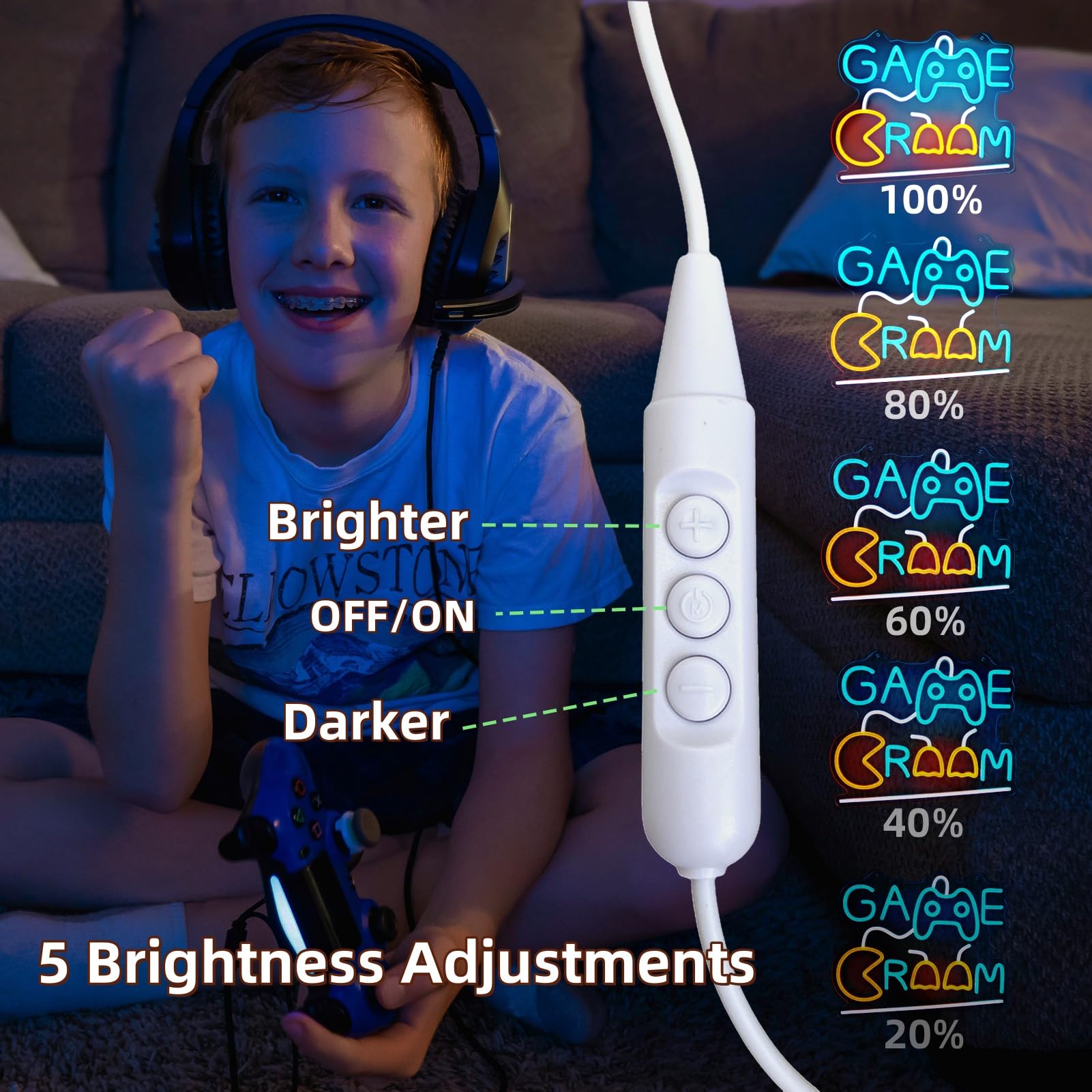 Insegna al neon Gamer - Luci LED dimmerabili alimentate tramite USB, per decorazione da parete