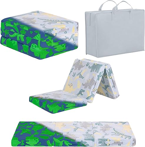Miniatura 17 de Colchón plegable para niños, lavable para niños pequeños, tapete triple plegable para siesta para dormir, guardería, sofá cama con bolsa de
