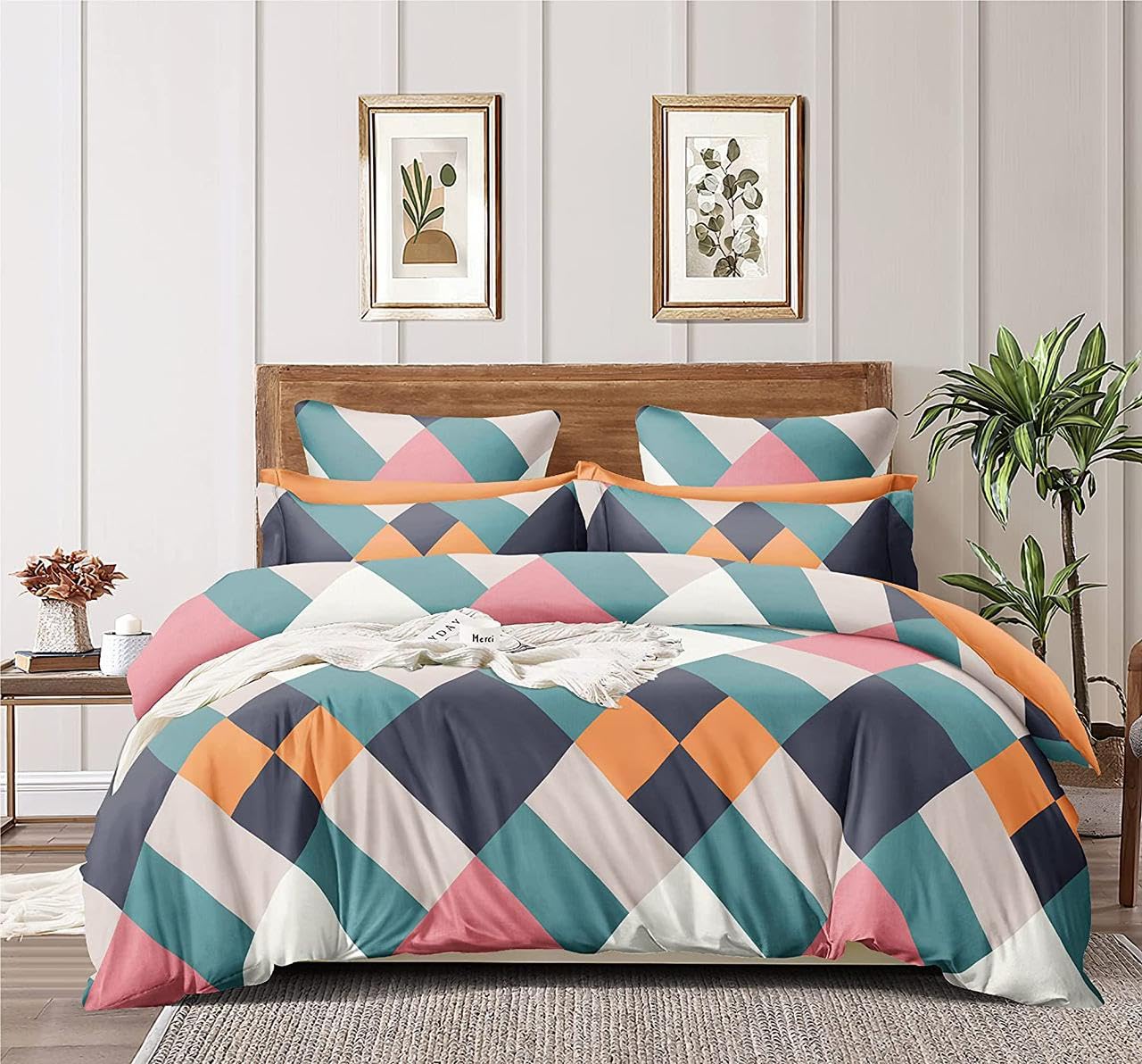 DECOMIZER XXL Microfiber Soft Cotton Super King Size Bedsheet for Double Bed, King Size 108 Inches X 108 Inches, 9 Feet, 275 X 275 cm with 2 Large Size Pillow Covers Without Joint - MultiRectangle
