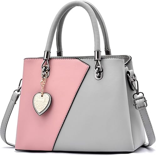 Bolsos de cuero para mujer, bolso con asa superior, bolsas de costura de color de contraste, bolso de hombro para mujer