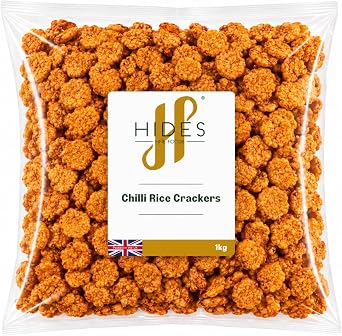 Hides Fine Foods - Chilli Rice Crackers 1kg - Suitable for Vegetarians - GMO Free - Snacking - Hot Fried Chilli Cracker - Bar Snack - Perfect for Parties