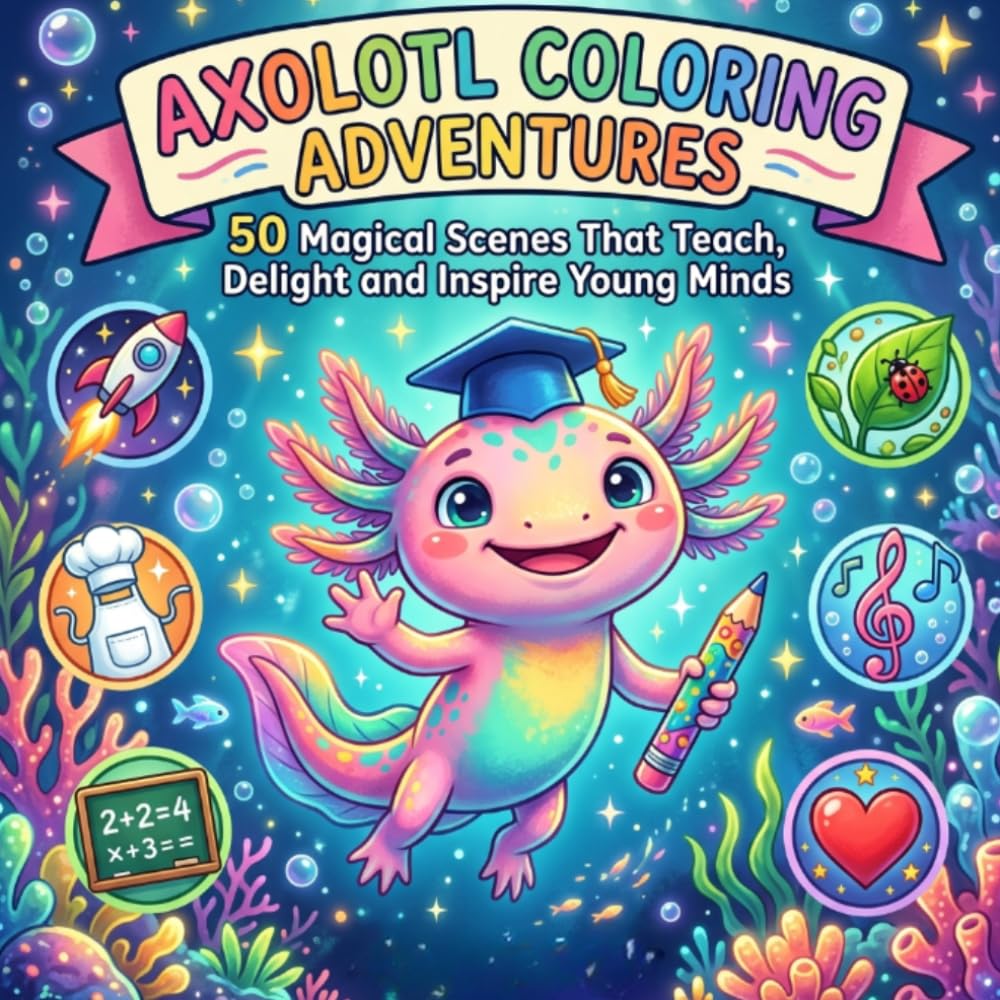 Axolotl Coloring Adventures: 50 Magical Scenes That Teach, Delight and Inspire Young Minds