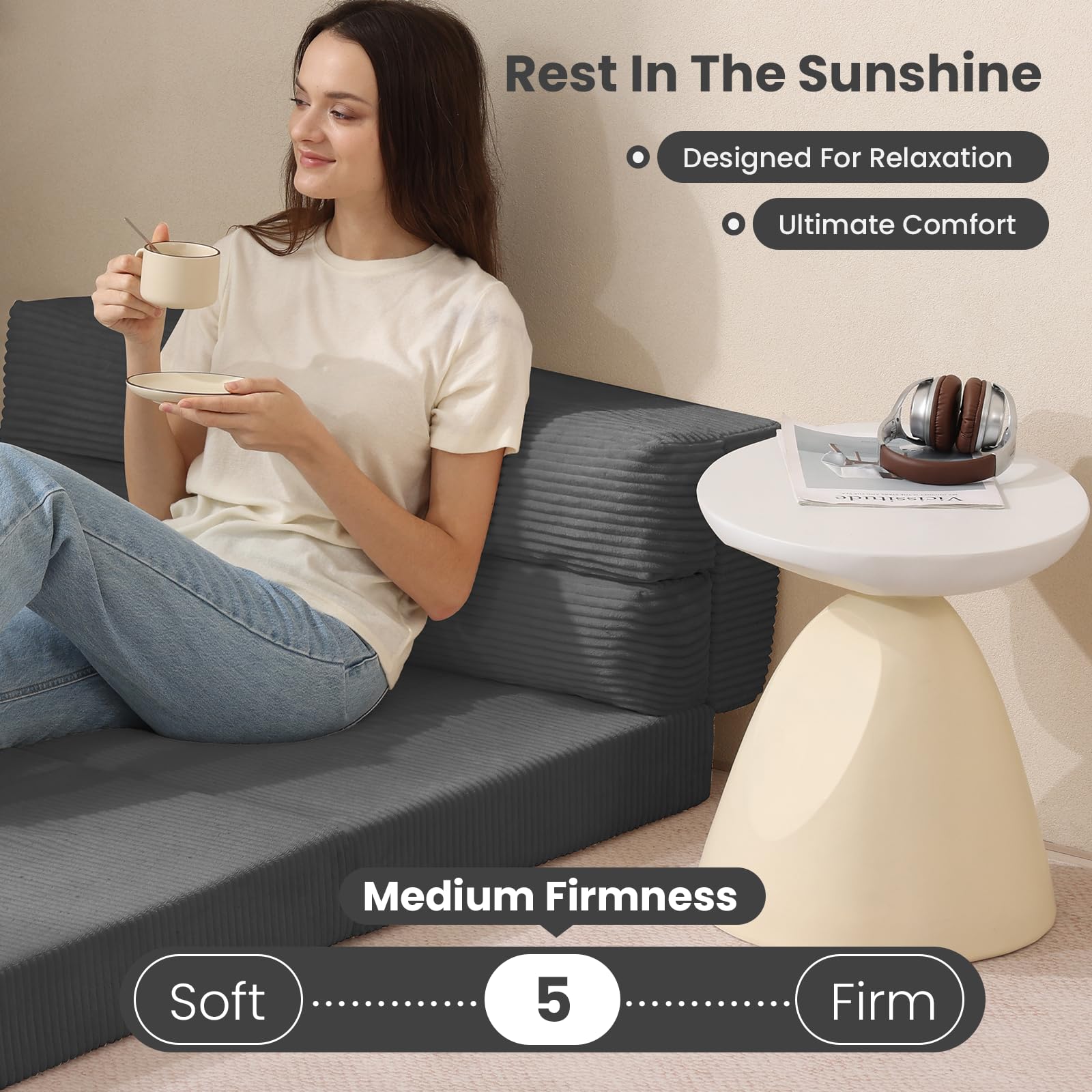 Folding Sofa Bed, Convertible Sleeper Chair with Pilow Foldable Matress, 2 in 1 Pull Out Loveseat Sofa Portable Fold Out Chair Bed Floor Couch Lounge for Living Room Bedroom (Grey, Full)
