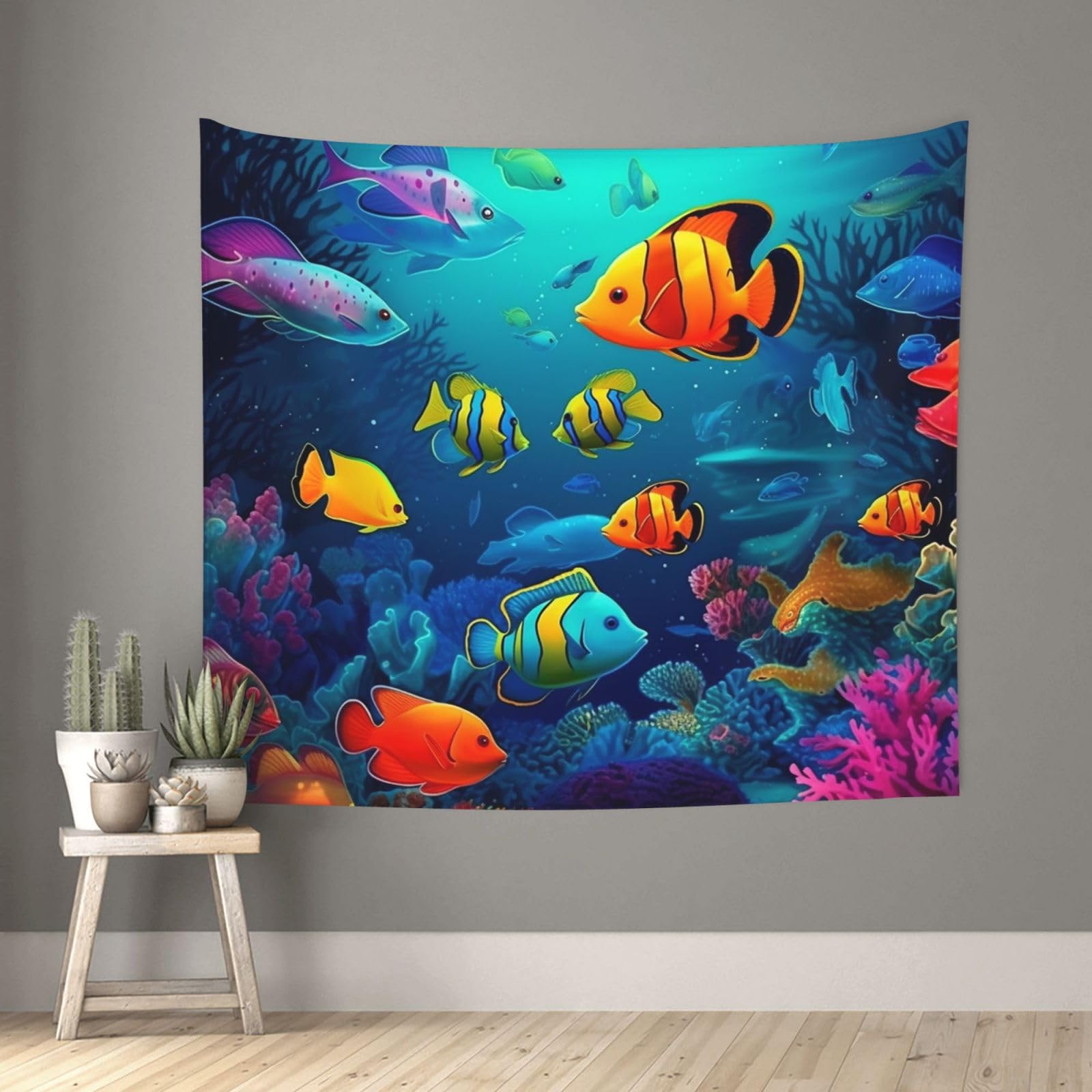 FodPand Underwater World Colorful Fishes Tapestry for Bedroom Aesthetic, Wall Hanging Tapestries Art Decor Backdrop Wall Tapestry for Dorm Living Room Funny Poster Party Banner Background 51" X 60"