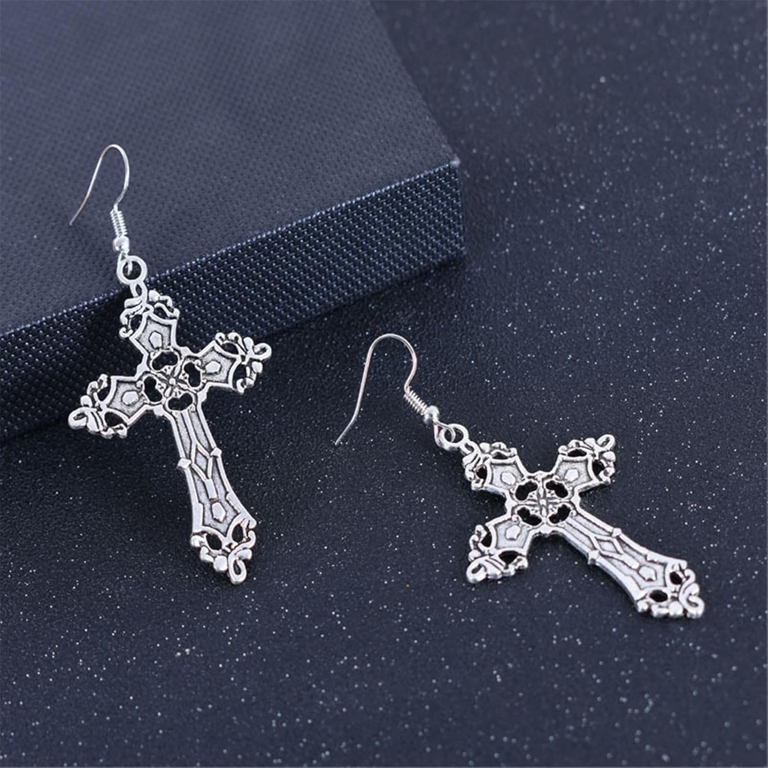 Gothic Cross Earrings for Women Personalized Big Gold Silver Vintage Punk Cool Goth Grunge Cross Dangle Drop Halloween Earrings, Christmas New Year Jewelry Gift for Women (Silver) - Image 6
