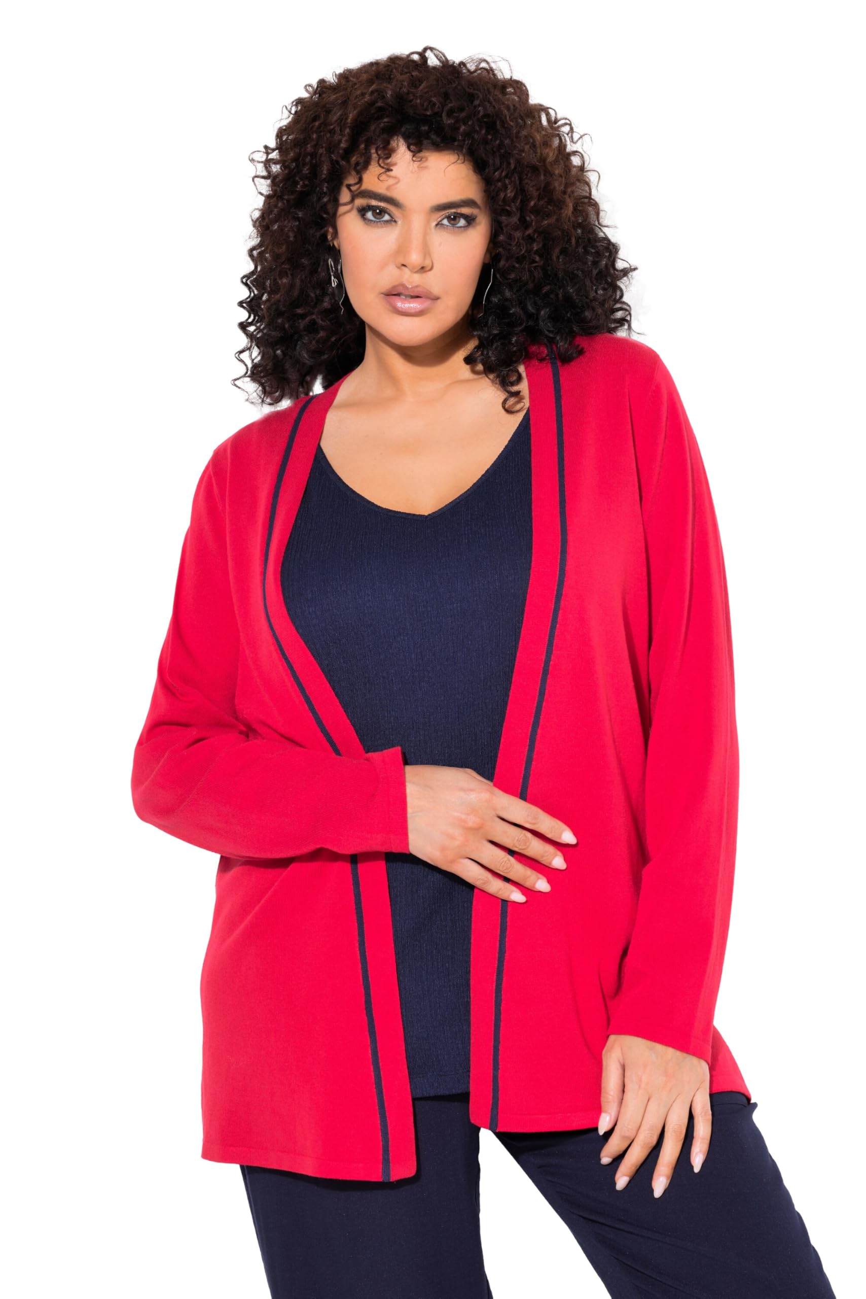 Ulla Popken Damen große Größen Übergrößen Plus Size Strickjacke, Schalkragen, Langarm 838065