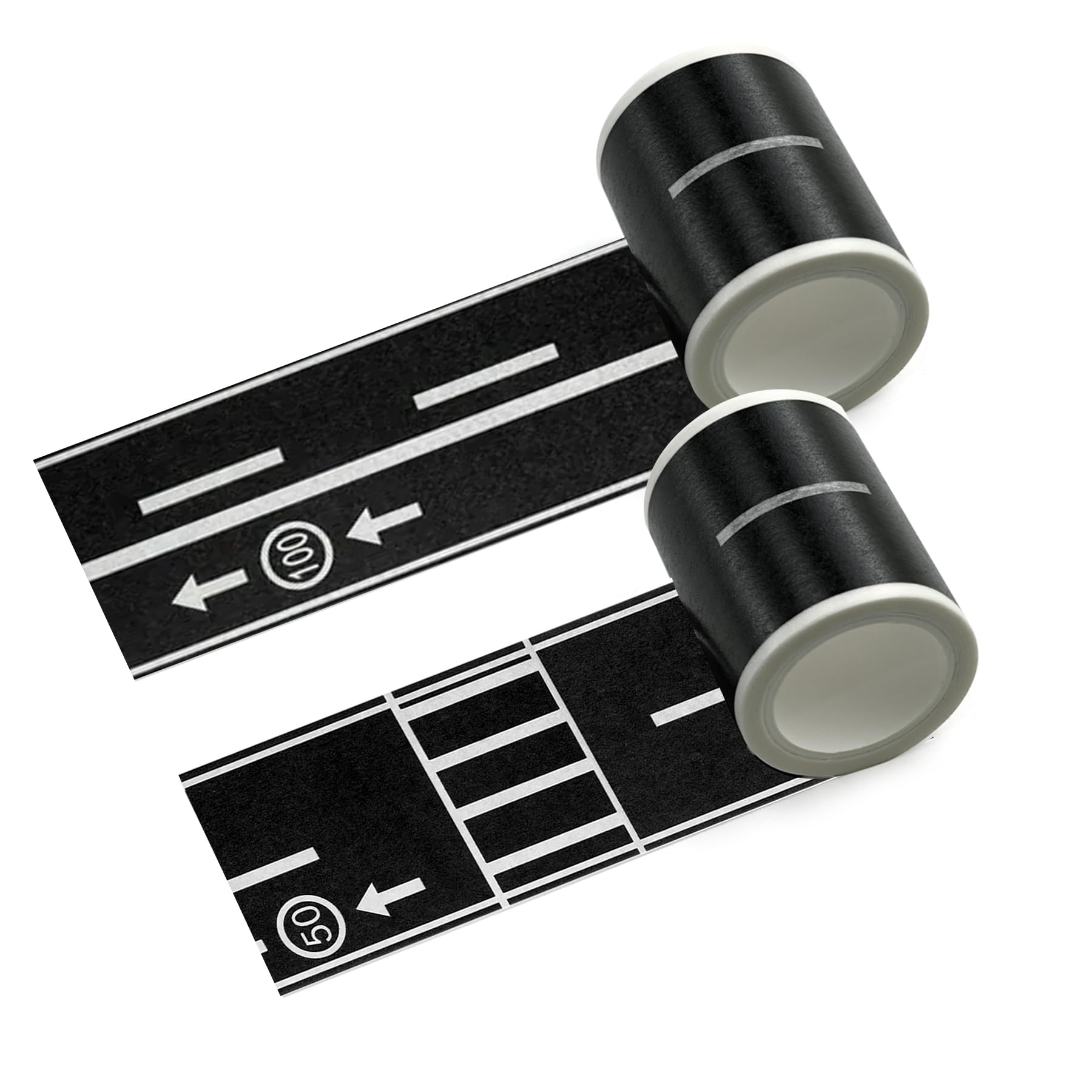 EKIND Black Road 16.4 Foot X 2 Inch Straight Track Road Sticker Tape for Toy Car DIY Traffic Road Adhesive Removable Tape (2 Rolls, Highway)