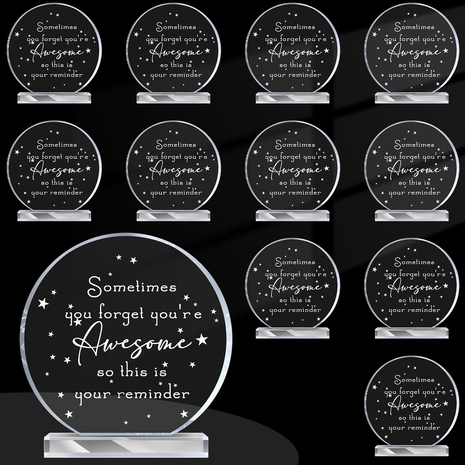 Geelin 12 Pcs Thank You Gifts Coworker Appreciation Awards Acrylic Sometimes You Forget You're Awesome Sign Paperweight for Employee Retirement Thanksgiving Christmas Gift for Women Men(Round)
