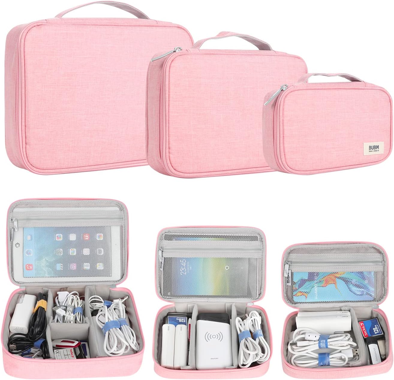 BUBM Waterproof Universal Electronics Travel Organizer Small Carrying Make up Case Customerize padded for Camera Phone Ipad Charger Cable and Accessories Men and Women