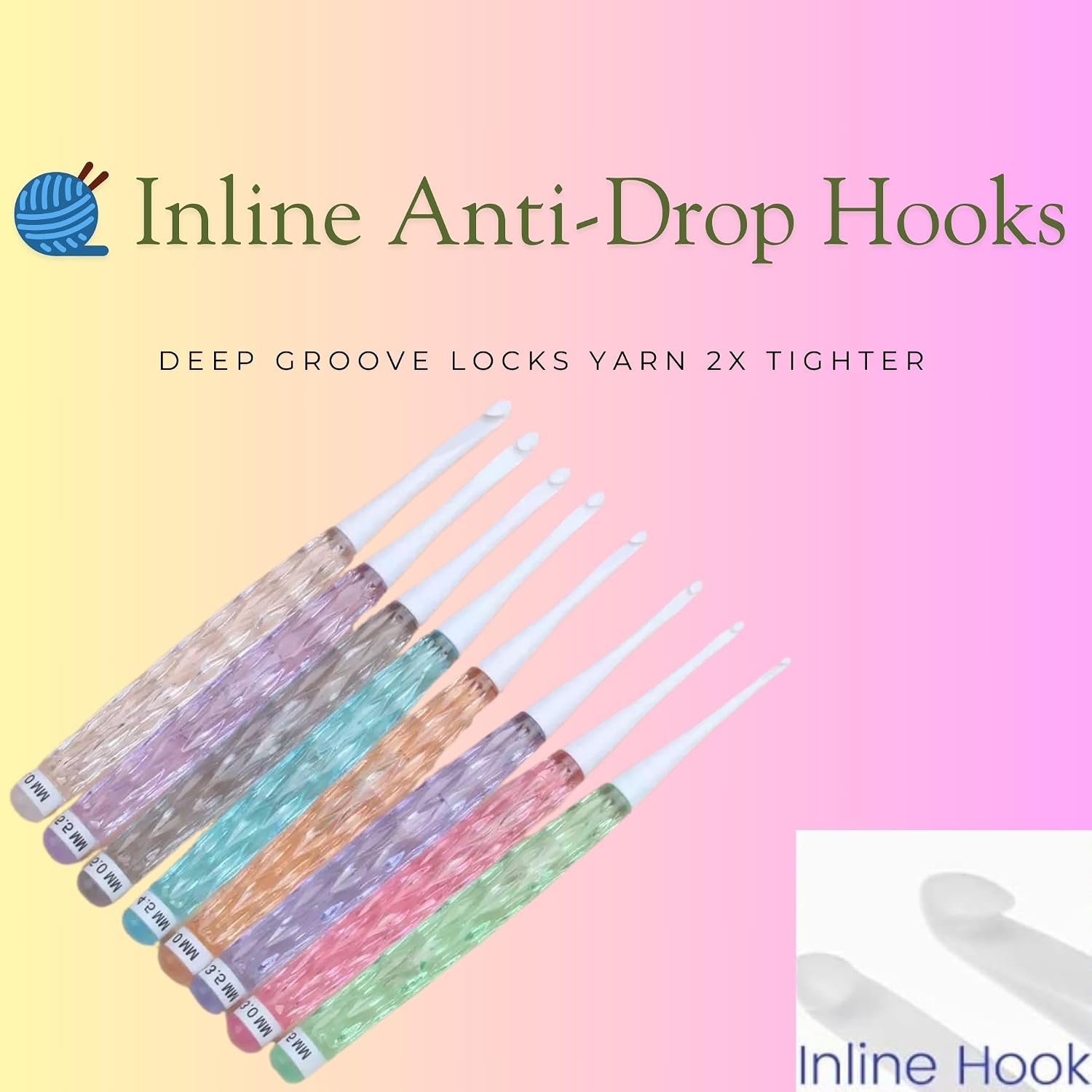 MOTOFITOOL 8PCS Inline Crochet Hooks Set Crochet Needles for Crocheting Yarn, 2.5mm-6mm Crochet Hooks, Ideal for Beginners and Arthritic Hands, Cute Macaroon Colors, Gift for Knitters