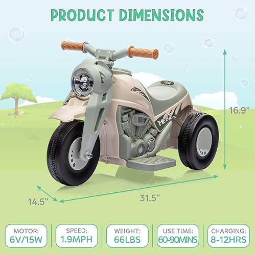 Miniatura 6 de GAOMON - Motocicleta eléctrica para niños con función de burbujas, juguete de motocicleta de 6 V con faros LED, música, pedal, adelantereserva, auto