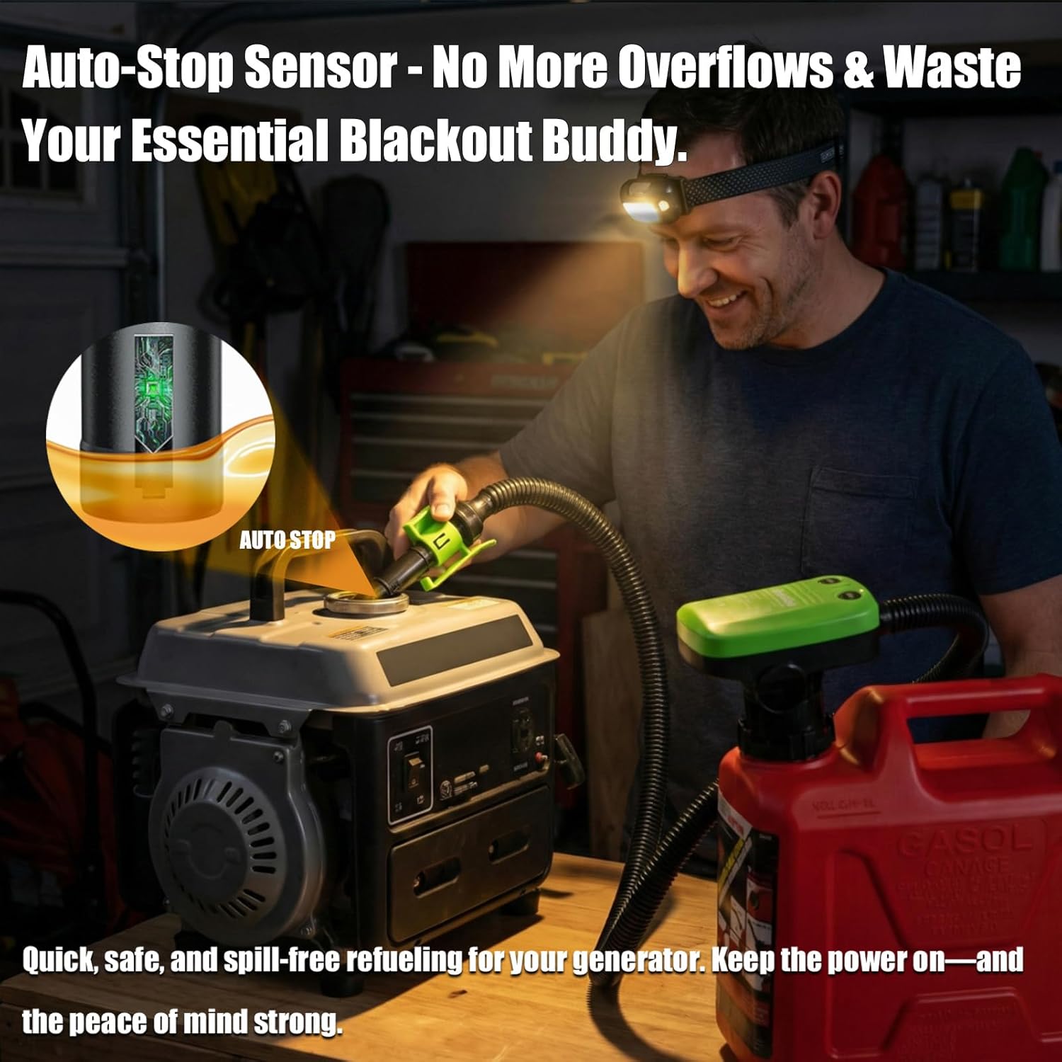 Automatic Fuel Transfer Pump with Auto-Stop Sensor(3.2 GPM), USB Rechargeable 41" Hose Electric Fuel Pump, Built-in Lithium Battery Power Portable Gas Can Pump For Gasoline Diesel-3 Tank Adapters