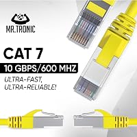 Mr. Tronic Cat 7 Ethernet Kábel 50m - Nagysebességű Hálózati Kábel RJ45 Csatlakozóval, SFTP Árnyékolt, 600MHz, Sárga, Kompatibilis PC, Xbox, 3