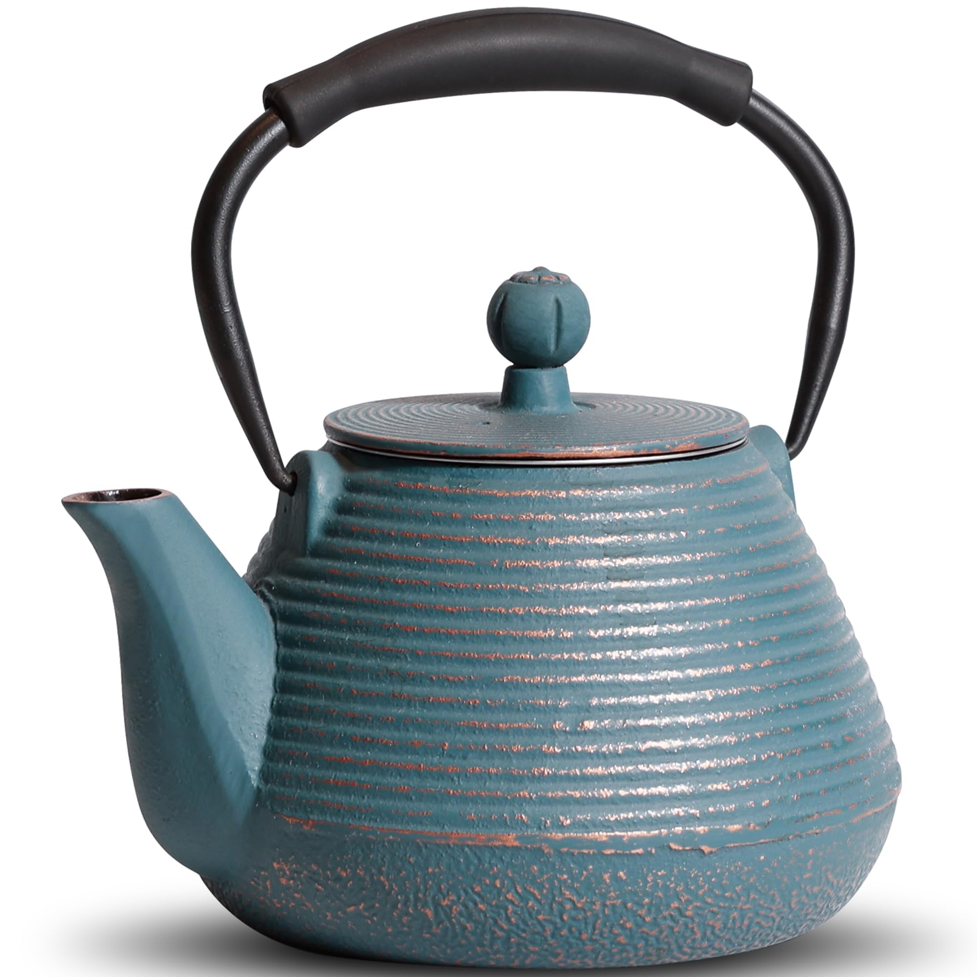 Teiera in ghisa, 950 ml, bollitore per tè e caffè, cassaforte con infusore per tè e caffè, teiera giapponese fatta a mano rivestita con interno smaltato, manico in silicone, 950 ml, blu