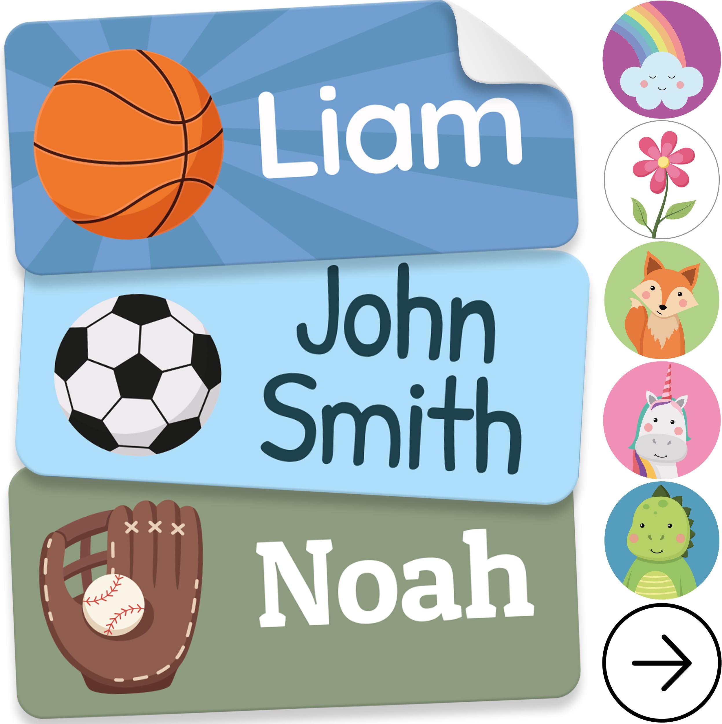 Personalized Name Labels for Kids (140 Labels) - Durable &amp; Waterproof Custom Name Stickers for Clothing Tags, School Supplies, Camp &amp; Daycare - League (1.2”x0.5”)