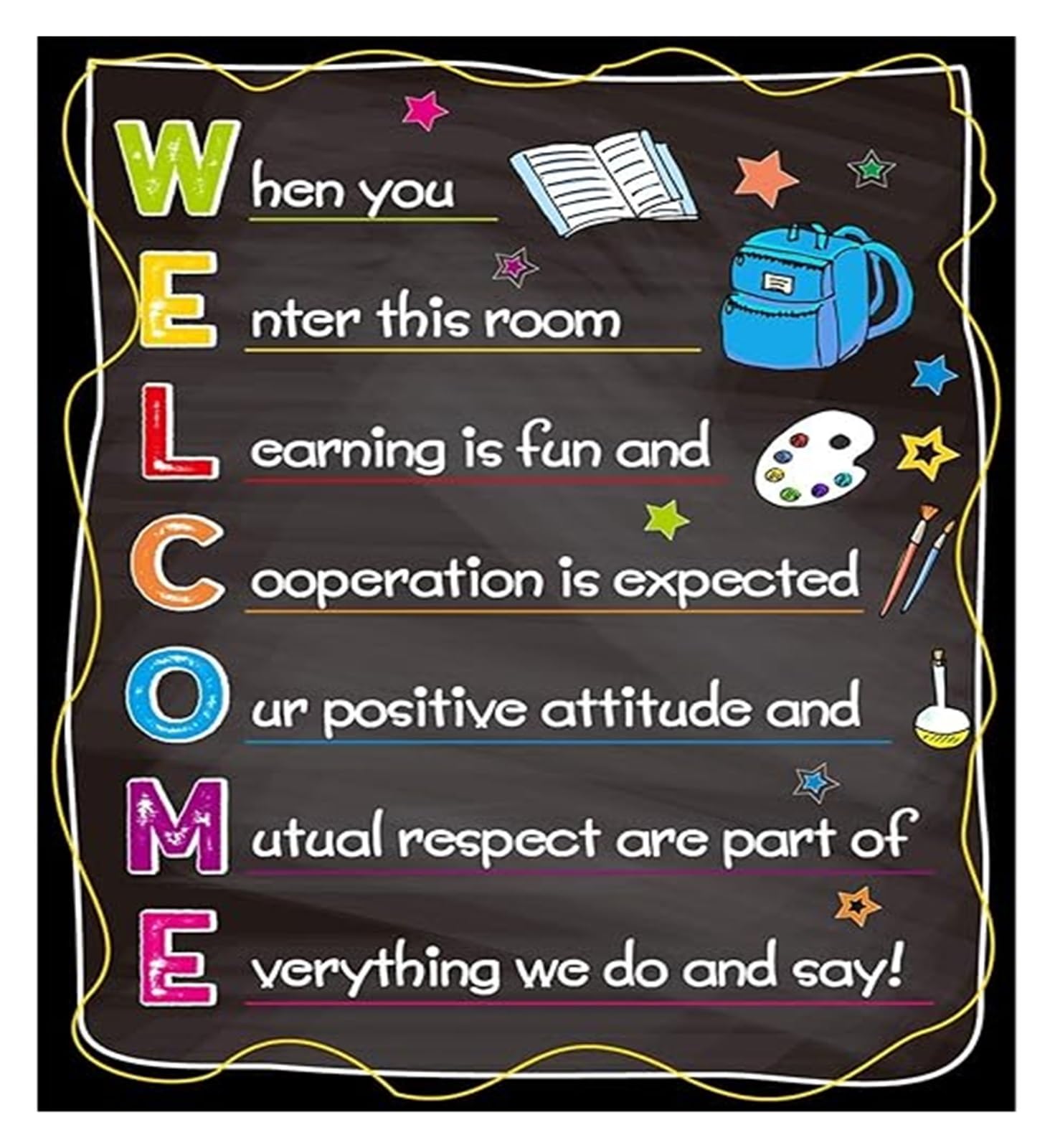 LLBOGRGGN Motivational Classroom Poster Welcome Back To School Decor For Preschool Middle High School(Framed,12x18inch(30x45cm))
