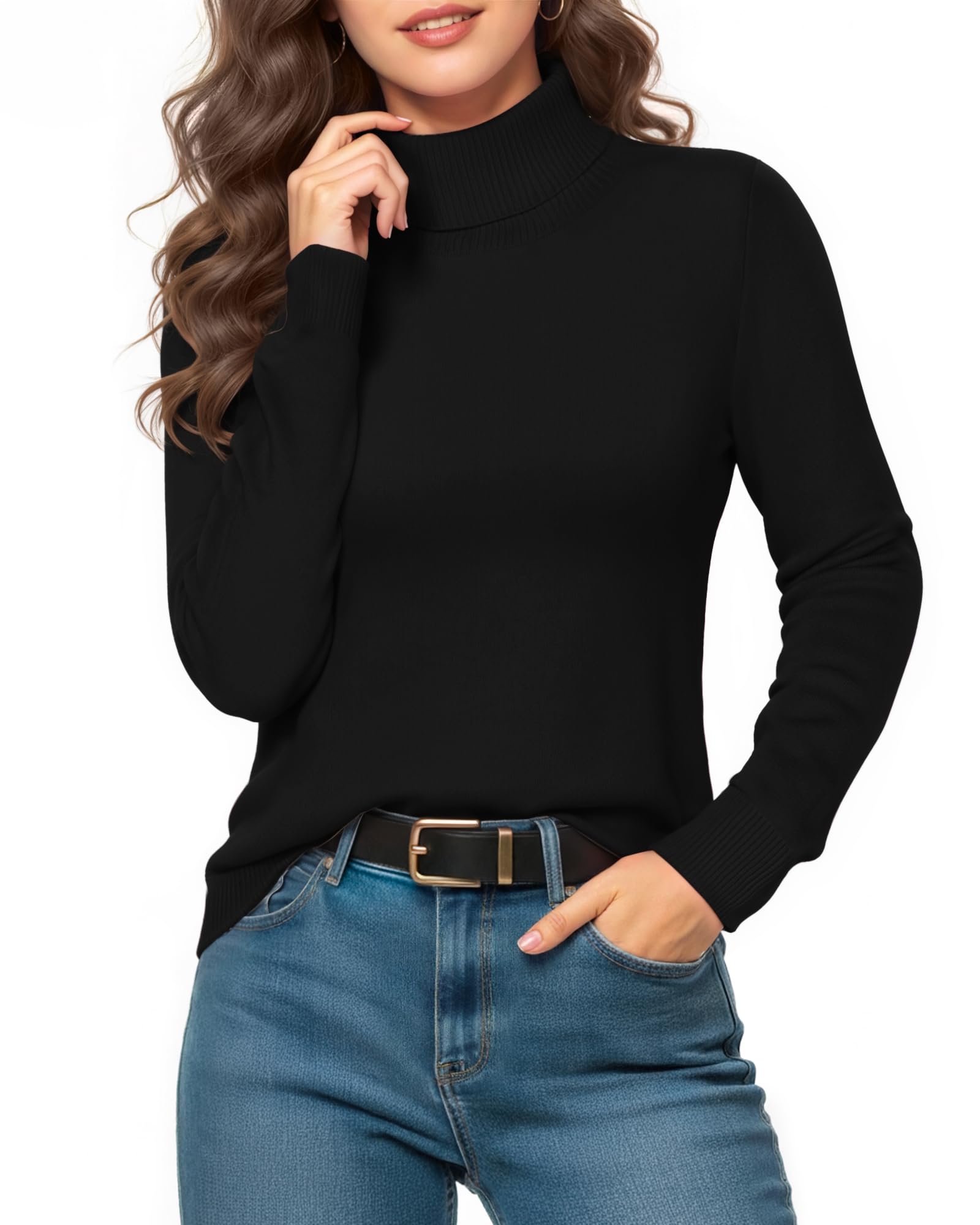 MANGOPOP Womens Turtleneck Sweaters Long Sleeve Ribbed Knit Sweater