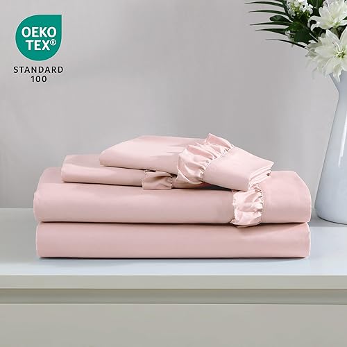 Miniatura 5 de Swift Home Juego de sábanas de microfibra con dobladillo con volantes, doble cepillado y ultrasuave, resistente a las arrugas, ajuste fácil,