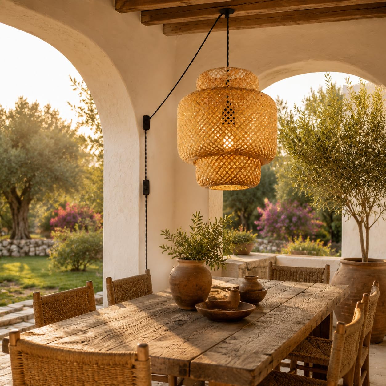 BARCELONA LED Suspension En Osier E27 Avec Prise | BARCELONA LED Suspension En Osier E27 Avec Prise