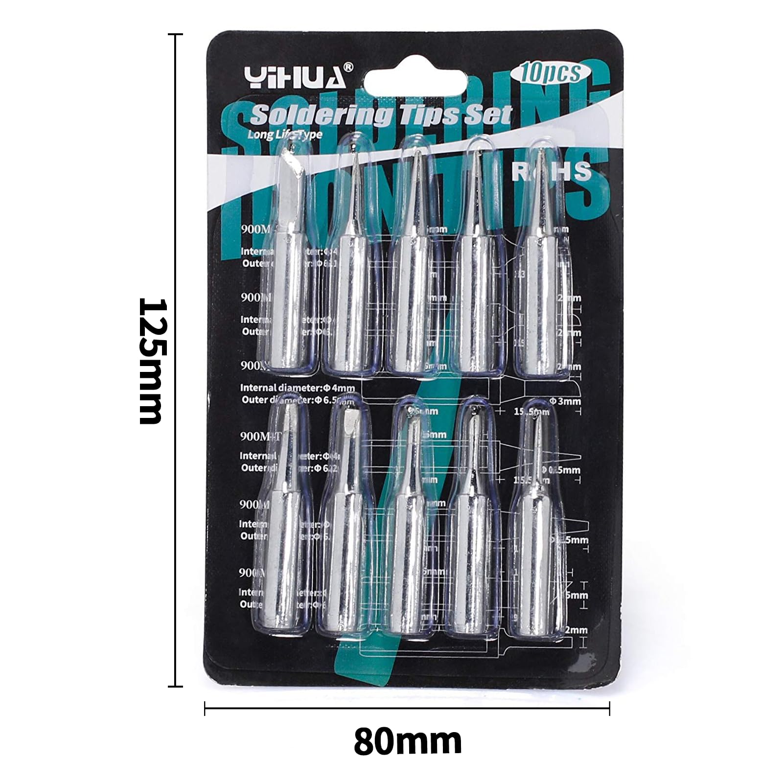YIHUA #1200 Conjunto de puntas para cautín 10PCS Tipo de larga duración Apto para YIHUA y WEP SGS Certified Lead-Free 900M Puntas de soldadura