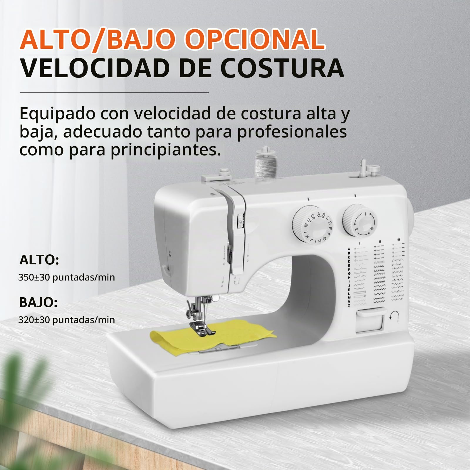 Máquina de Coser con 45 Patrones de Puntada, Alta/Baja Velocidad de Costura, Completa Maquina Coser con Luz LED y Pedal