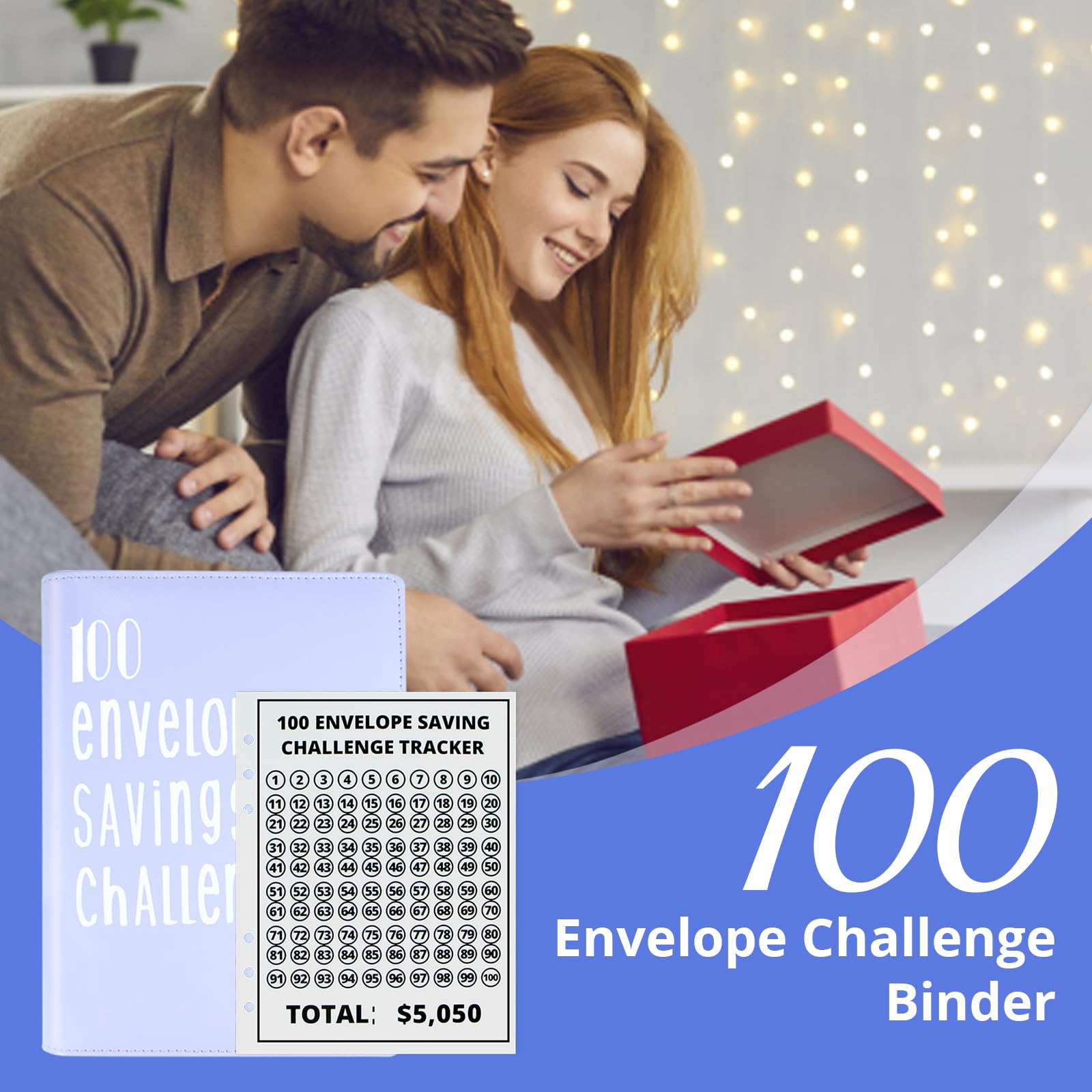 100 Envelope Challenge Binder Budget Planner Kit A5 Salvadanaio Sfida Risparmia denaro con scomparti per banconote e adesivi