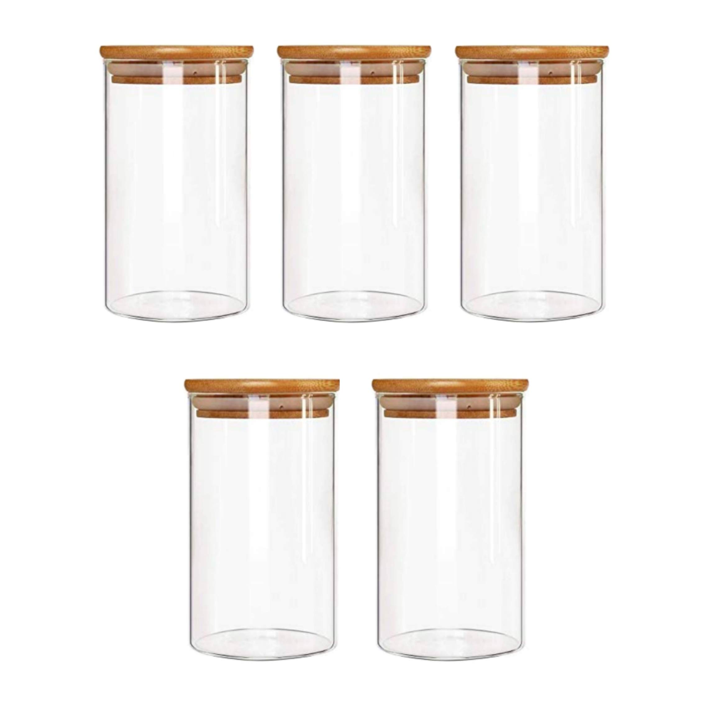 CINSHU INTERNATIONAL 1000 ML Airtight clear glass storage canister with wood lid food storage container jar with sealing bamboo lid for kitchen storage and multipurpose use, set of 5 (B0925T4WKX) Amazon Price History, Amazon Price Tracker