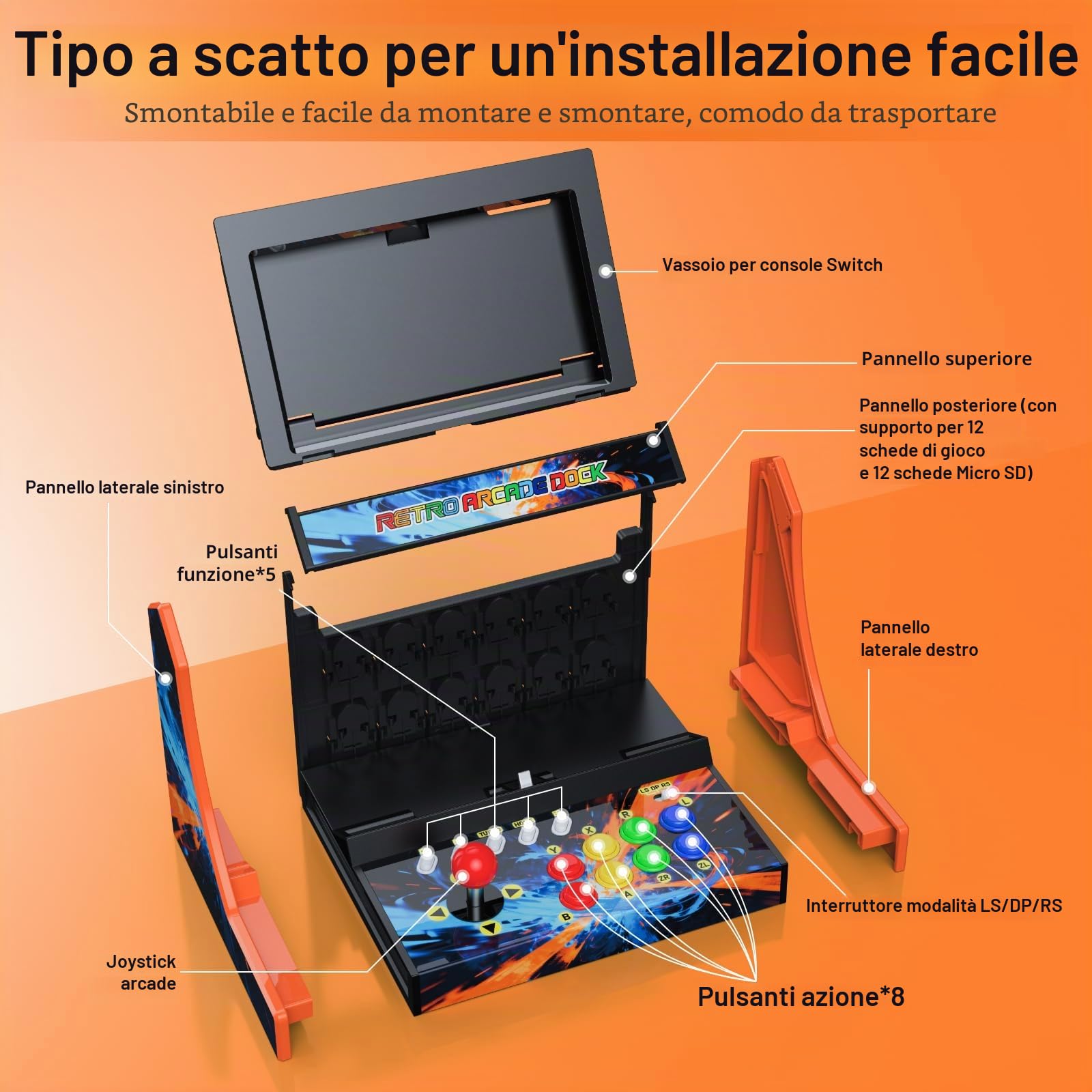 Switch Arcade Stick per Nintendo Switch/OLED/Switch 2, macchine arcade retrò per casa e arcade, supporto per cabinet da gioco Street Fighter - versione screenshot, nessuna voce (schermo non