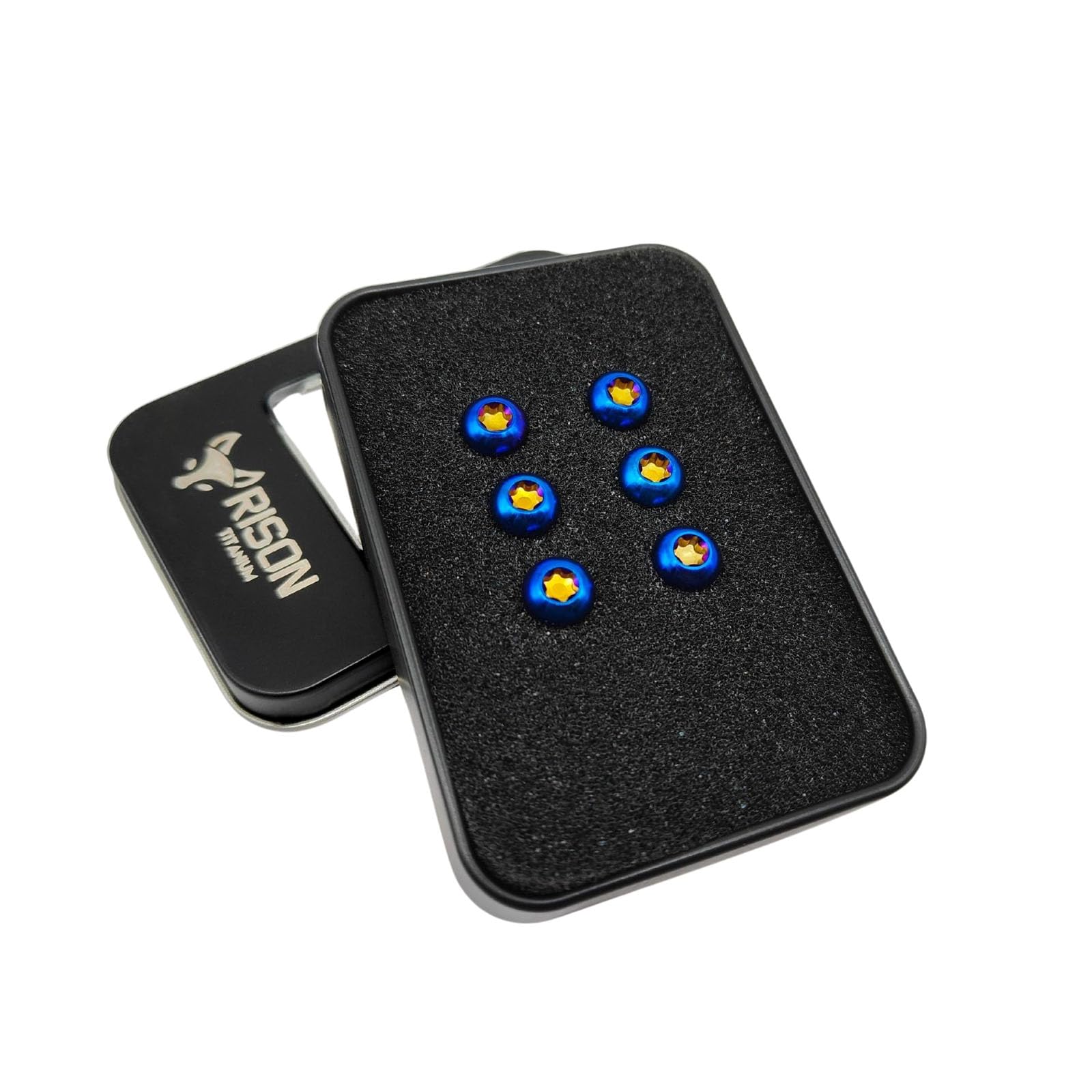 RISON Titanium Bolts M5x12mm Titanium Button Torx Head Bolt Screw M5 Bolts Bicycle Disc Brake Universal Burnt Blue Star Round Head Ti Bolt for MTB and Bicycle Motorcycle Pack of 6