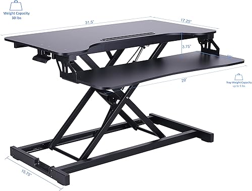 Miniatura 4 de Rocelco Convertidor de escritorio de pie de 31.5 pulgadas, elevador de mesa de doble monitor con soporte para tableta, estación de trabajo de