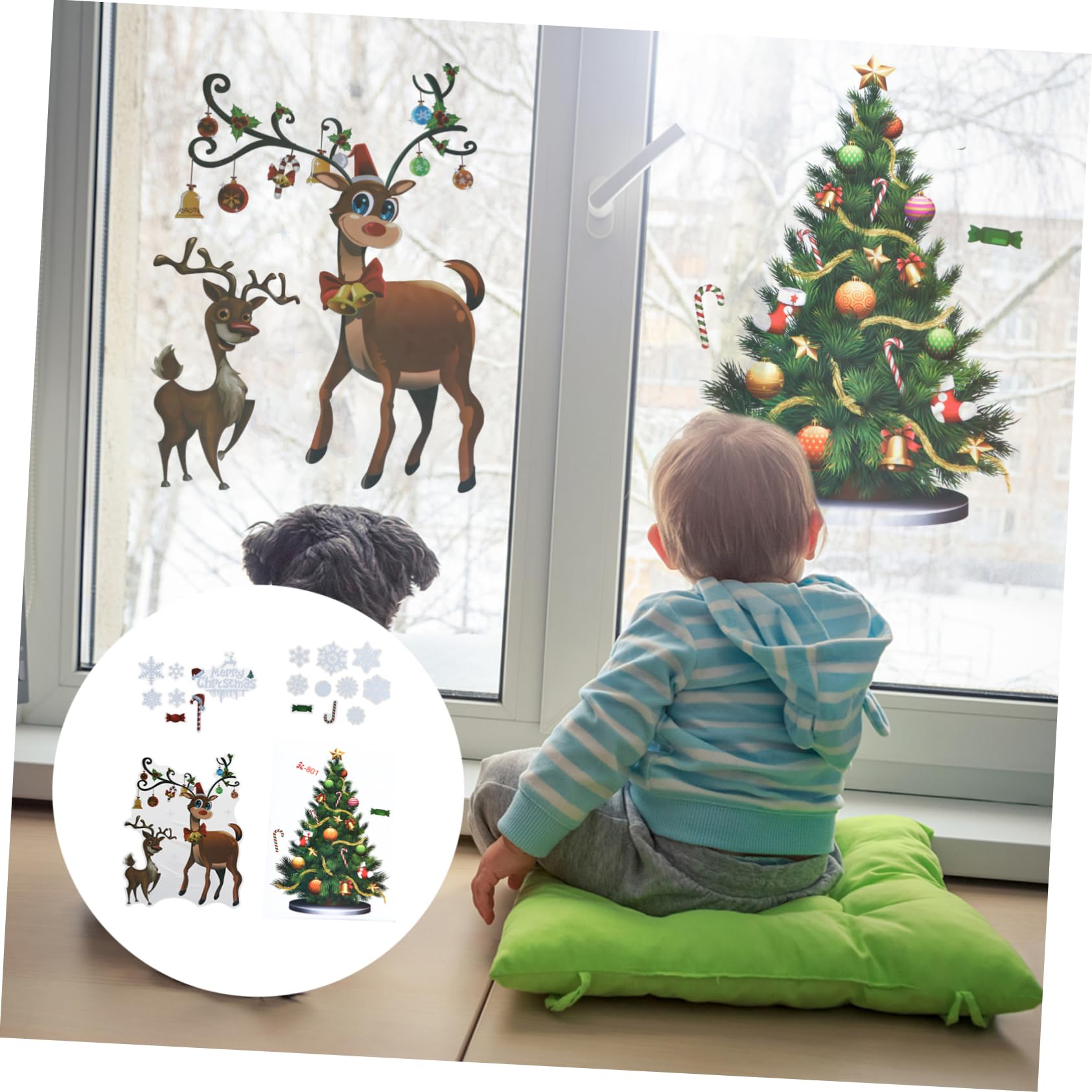 TOPBATHY 2 Juegos Adhesivos Decorativos de Ventana de y Árbol de Navidad Set de Decoración Festiva Hogar y