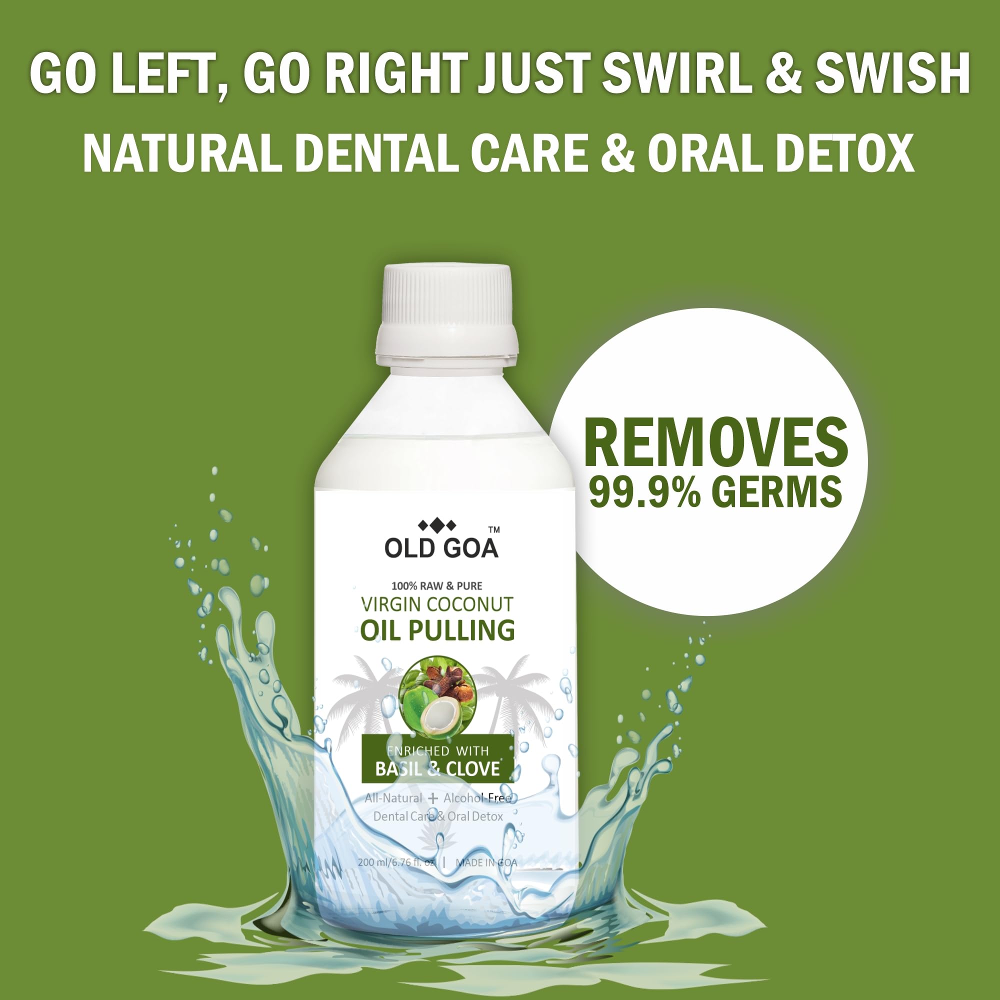 OLDGOA Coconut Oil Pulling Mouthwash with Clove & Basil Oil For Teeth Whitening, Natural Mouthwash, Help with Fresh Breath, Healthier Teeth & Gums 200 Ml