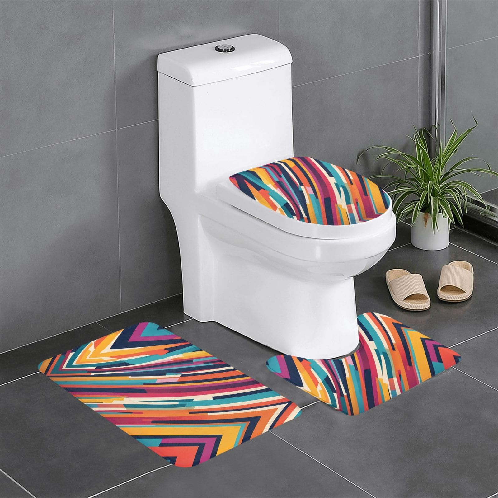 Tapis de salle de bain antidérapants à rayures (lot de 3, 61x40cm) multicolores pour lavabo et WC