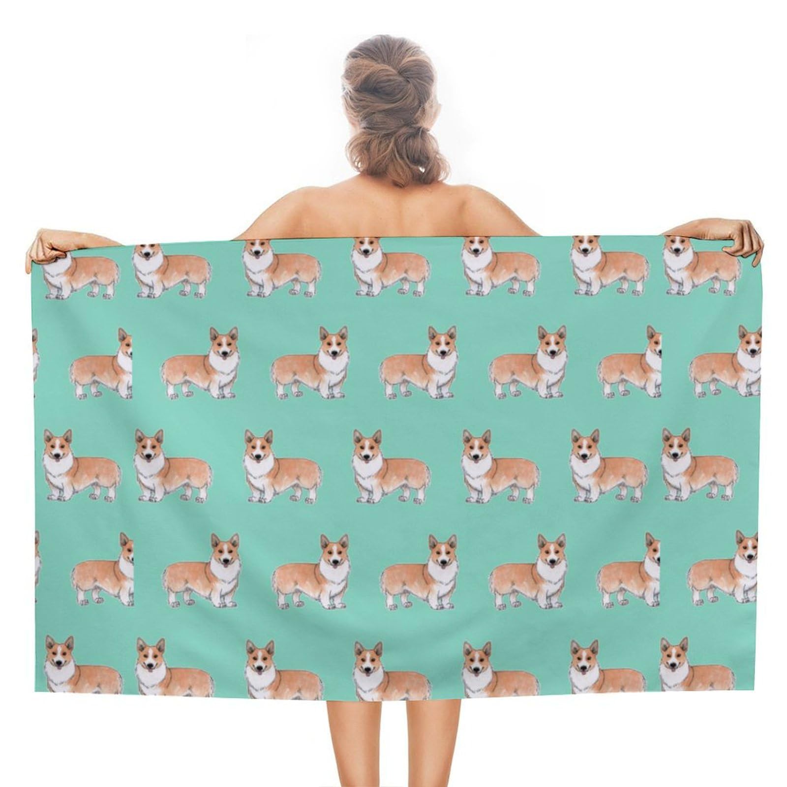 LEDFCVSU Beach Towel, Cute Corgi Pet And Milk Tea Bath Towel, Absorbent Towel for Swimming, Sports, Travel