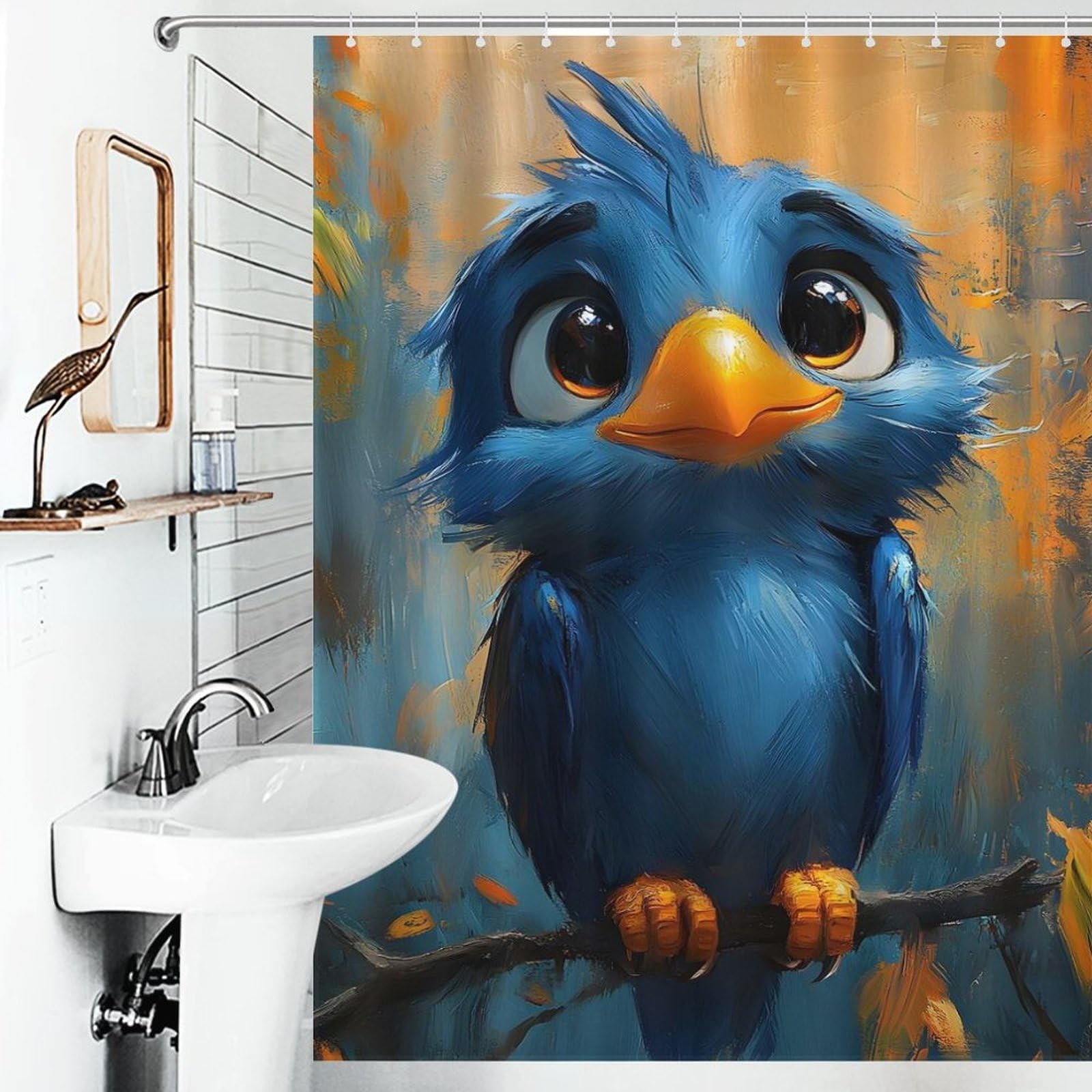 Rideau de douche textile imperméable aigle bleu ensemble décor salle de bain lavable
