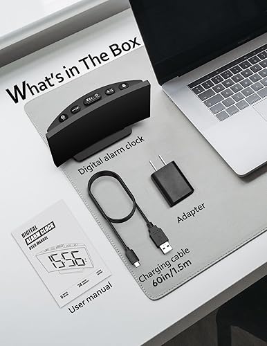 Miniatura 8 de GOLOZA Reloj despertador digital para dormitorios, reloj digital con diseño curvo moderno, números LED azules llamativos, 5 niveles de