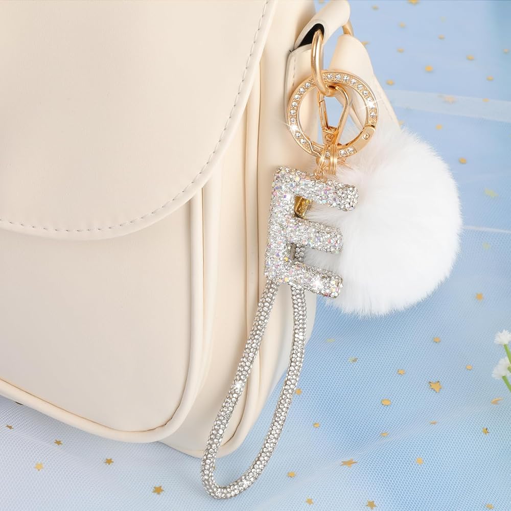 MWOOT Portachiavi con iniziale S in cristallo per donne, Portachiavi con lettere di strass per decorazione borsa, zaino o borsetta, Portachiavi personalizzato con iniziale del nome,Blu