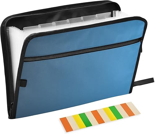 Blue Gradient Expanding File Folder for Documents A4 Letter Size Accordion File Organizer with Tabs 13 Pockets for Receipt Desk School Filing Cabinet