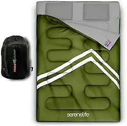 SereneLife Saco de dormir duplo com travesseiros, impermeável e removível para 2 sacos individuais, leve e quente, perfeito para acampamento, caminhada, mochila e clima frio, adequado para