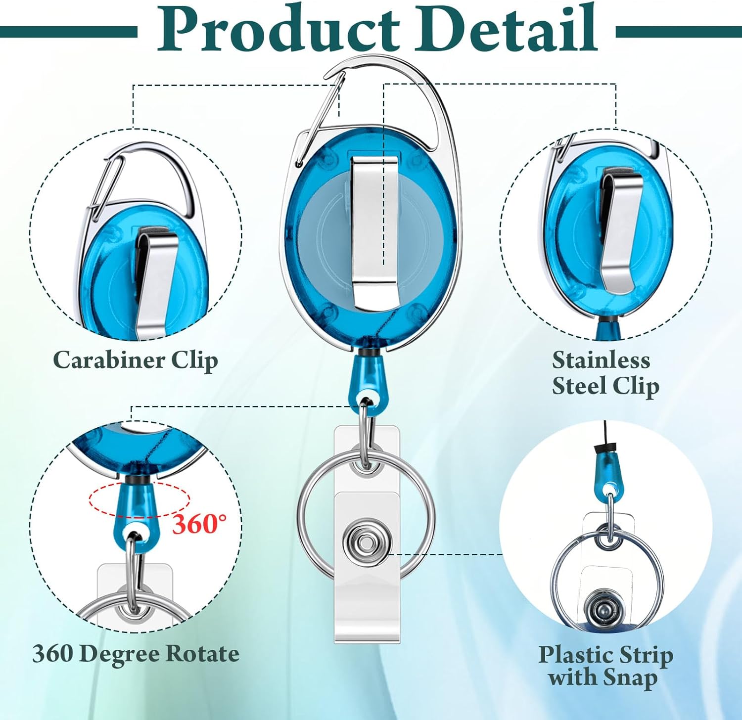 Honoson 50 Pcs Heavy Duty Retractable Badge Reels Batch ID Badge Holder Retractable Clip Bulk Key Holder with Ring for Office Worker Employee, Doctor Nurse Gifts (Transparent Color)