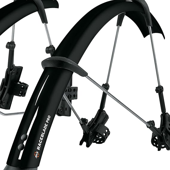 SKS Germany RACEBLADE PRO Set Black Schutzblech-Set, Ideal fur Rennrader (superleichtes Fahrradzubehor mit Extra langem Spoiler, Schnellspanner, INKL. Streben und Befestigungsmaterial), Schwarz