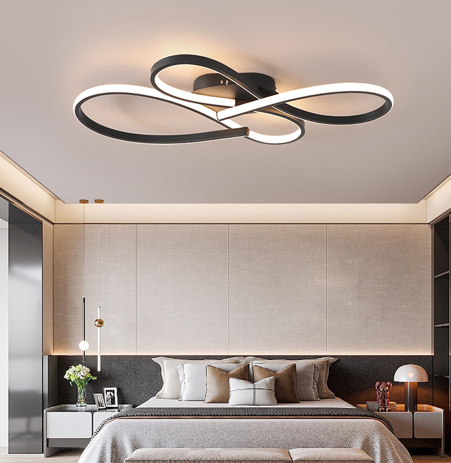 Luz de techo LED,Lámpara de techo LED regulable,Lámpara de techo salón con mando a distancia,iluminación interior creativa en metal, Decor Plafon techo para dormitorio comedor sala (Negro, 60cm)