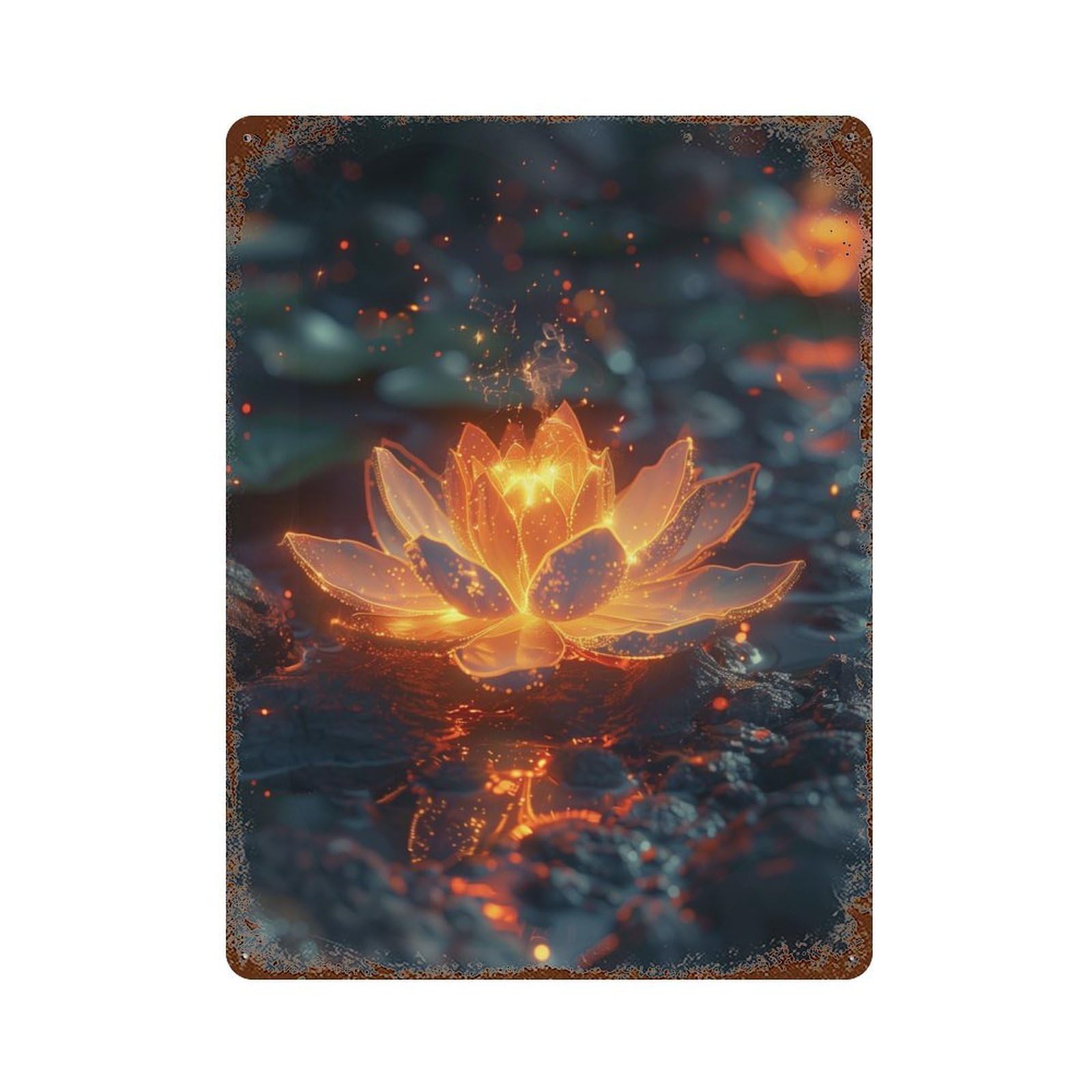 Cosmic Bloom Lotus 15.7"x11.8" Aged Metal Wall Plaque, Retro Wall Decor for Farmhouse, Kitchen And Entryway Decor